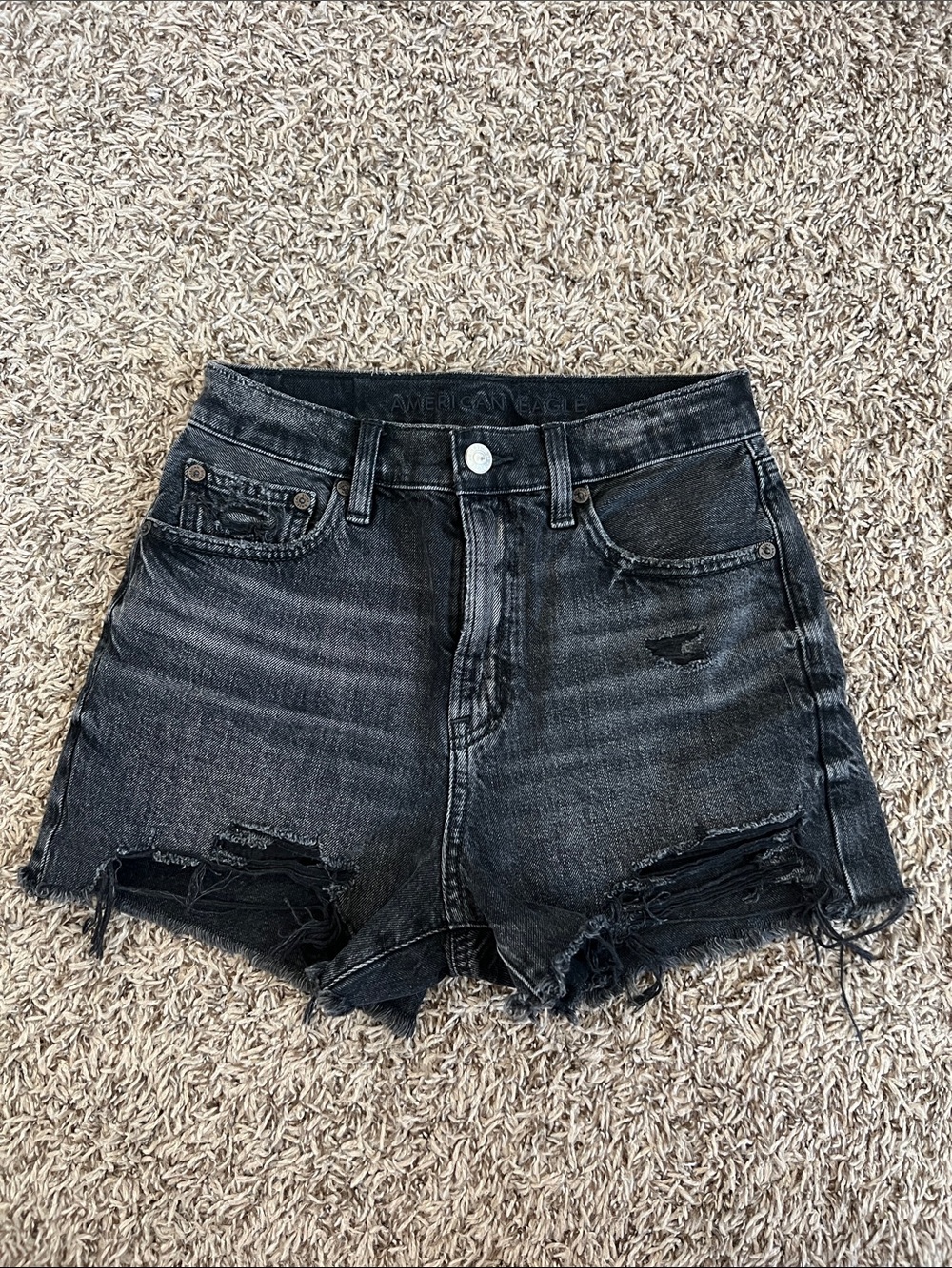 American Eagle, Black, Distressed Boyfriend Jean Shorts, Size 00